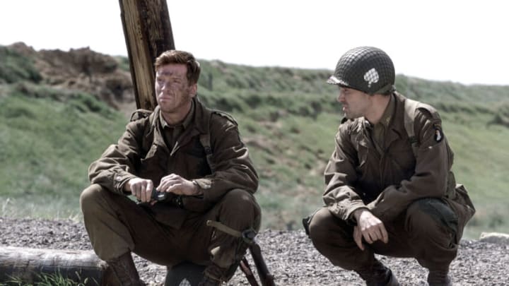 391254 10: Actors Damian Lewis (as Richard Winters) and Ron Livingston (as Nixon) act in a scene from HBO''s war mini-series "Band Of Brothers." (Photo by HBO via Getty Images)