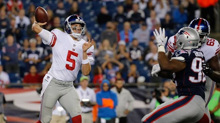 FOXBORO, MA - AUGUST 31: Davis Webb (Photo by Jim Rogash/Getty Images)
