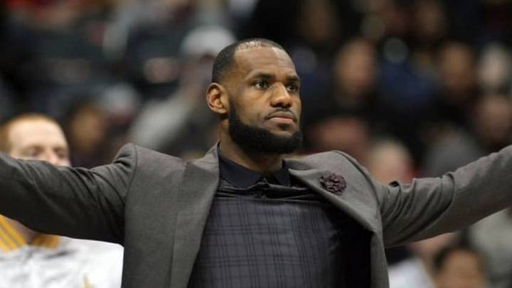 Dec 30, 2014; Atlanta, GA, USA; Cleveland Cavaliers forward LeBron James (23) reacts on the sidelines against the Atlanta Hawks in the second quarter at Philips Arena. Mandatory Credit: Brett Davis-USA TODAY Sports