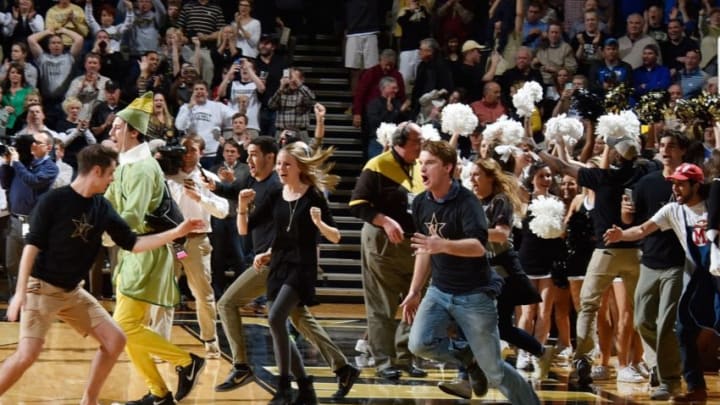 NASHVILLE, TENNESSEE - FEBRUARY 27: Fans of the Vanderbilt Commodores storm the court after a 74-62 Vanderbilt upset over Kentucky at Memorial Gym on February 27, 2016 in Nashville, Tennessee. (Photo by Frederick Breedon/Getty Images)