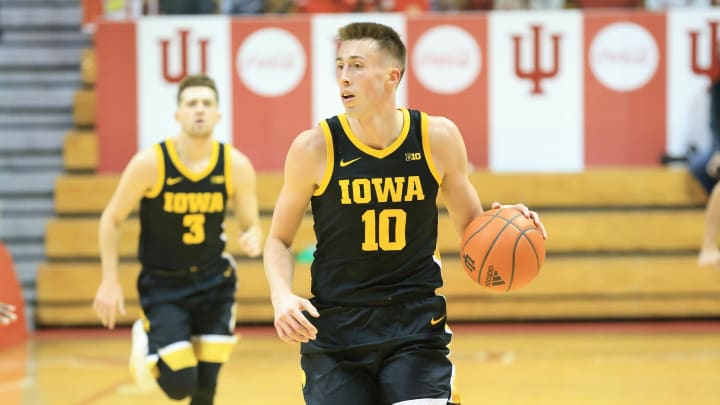 BLOOMINGTON, INDIANA – FEBRUARY 07: Joe Wieskamp #10 of the Iowa Hawkeyes against the Indiana Hoosiers at Assembly Hall on February 07, 2021, in Bloomington, Indiana. (Photo by Andy Lyons/Getty Images)