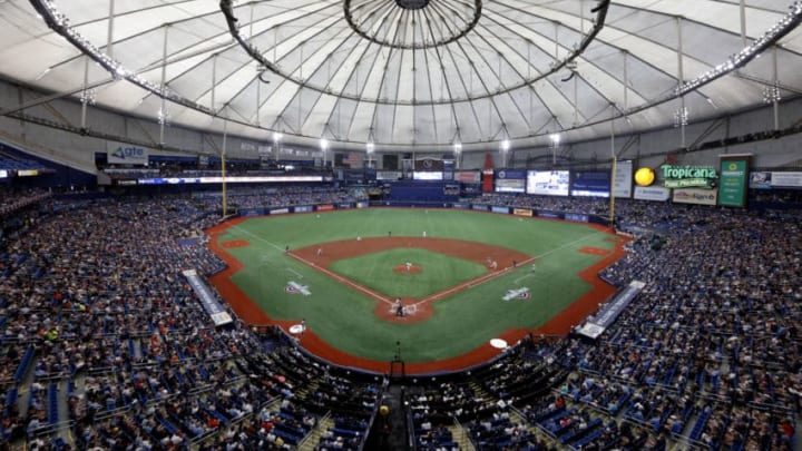 ST. PETERSBURG, FL - MARCH 28: A general view of Tropicana Field during the game between the Houston Astros and the Tampa Bay Rays at Tropicana Field on Thursday, March 28, 2019 in St. Petersburg, Florida. (Photo by Mike Carlson/MLB via Getty Images)