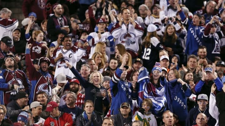 Feb 27, 2016; Denver, CO, USA; Colorado Avalanche fans cheer in the first period during a Stadium Series hockey game against the Detroit Red Wings at Coors Field. Mandatory Credit: Isaiah J. Downing-USA TODAY Sports