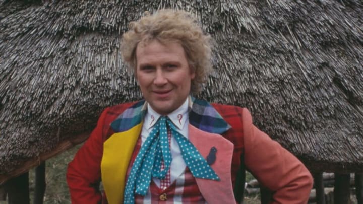 English actor Colin Baker pictured in character as The Doctor on location during filming of the BBC television science fiction series Doctor Who in England in 1984. (Photo by Larry Ellis Collection/Getty Images)