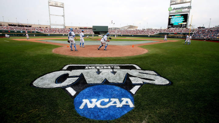 OMAHA, NE – JUNE 25: The UCLA Bruins take infield practice before playing the Mississippi State Bulldogs during game two of the College World Series Finals on June 25, 2013 at TD Ameritrade Park in Omaha, Nebraska. (Photo by Stephen Dunn/Getty Images)
