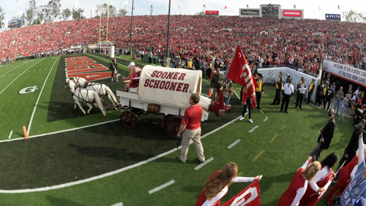 PASADENA, CA – JANUARY 01: The Sooner Schooner is seen before the Oklahoma Sooners take on the Georgia Bulldogs in the 2018 College Football Playoff Semifinal at the Rose Bowl Game presented by Northwestern Mutual at the Rose Bowl on January 1, 2018 in Pasadena, California. (Photo by Harry How/Getty Images)
