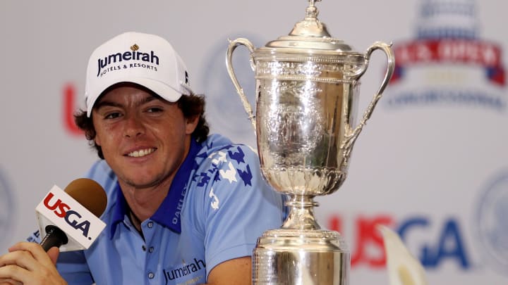 BETHESDA, MD – JUNE 19: Rory McIlroy of Northern Ireland speaks with the media after his eight-stroke during the 111th U.S. Open at Congressional Country Club on June 19, 2011 in Bethesda, Maryland. (Photo by Andrew Redington/Getty Images)