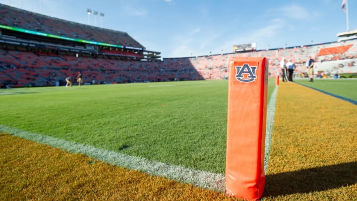 AUBURN, AL – SEPTEMBER 8: General view of a pylon at Jordan-Hare Stadium prior to the matchup between the Auburn Tigers and the Alabama State Hornets on September 8, 2018 in Auburn, Alabama. (Photo by Michael Chang/Getty Images)
