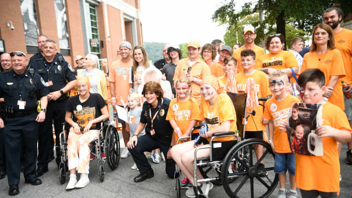 Knoxville Police Chief Eve Thomas poses for a photo during the Vol Walk before an NCAA college football game between the Tennessee Volunteers and Tennessee Tech in Knoxville, Tenn. on Saturday, September 18, 2021.Tennvstt0918 0807