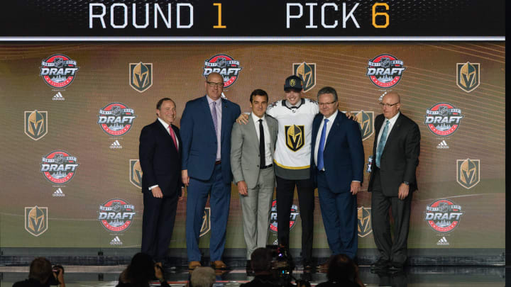 CHICAGO, IL – JUNE 23: The Las Vegas Golden Knights select center Cody Glass with the 6th pick in the first round of the 2017 NHL Draft on June 23, 2017, at the United Center in Chicago, IL. (Photo by Daniel Bartel/Icon Sportswire via Getty Images)
