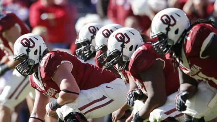 Nov 8, 2014; Norman, OK, USA; Oklahoma Sooners players line up during the game against the Baylor Bears at Gaylord Family - Oklahoma Memorial Stadium. Mandatory Credit: Kevin Jairaj-USA TODAY Sports