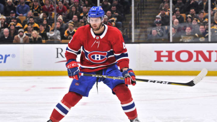 BOSTON, MA - JANUARY 14: Montreal Canadiens Center Michael Chaput (43) waits for the puck to drop on a face off. During the Montreal Canadiens game against the Boston Bruins on January 14, 2019 at TD Garden in Boston, MA. (Photo by Michael Tureski/Icon Sportswire via Getty Images)