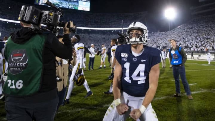 UNIVERSITY PARK, PA - OCTOBER 19: Sean Clifford #14 of the Penn State Nittany Lions celebrates after the game against the Michigan Wolverines on October 19, 2019 at Beaver Stadium in University Park, Pennsylvania. Penn State defeats Michigan 28-21. (Photo by Brett Carlsen/Getty Images)