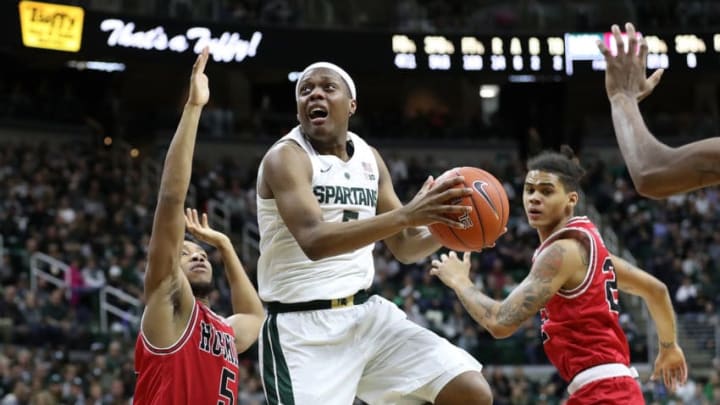 EAST LANSING, MI - DECEMBER 29: Cassius Winston #5 of the Michigan State Spartans drives the ball to the basket during the first half of the game against the Northern Illinois Huskies at the Breslin Center on December 29, 2018 in East Lansing, Michigan. Michigan State defeated Northern Illinois 88-60. (Photo by Leon Halip/Getty Images)