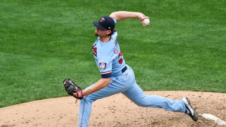 Sep 27, 2020; Minneapolis, Minnesota, USA; Minnesota Twins relief pitcher Tyler Clippard (36) throws a pitch against the Cincinnati Reds during the seventh inning at Target Field. Mandatory Credit: Jeffrey Becker-USA TODAY Sports