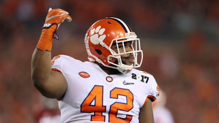 TAMPA, FL - JANUARY 09: Clemson Tigers defensive lineman Christian Wilkins (42) during the 2017 College Football National Championship Game (Photo by Mark LoMoglio/Icon Sportswire via Getty Images)