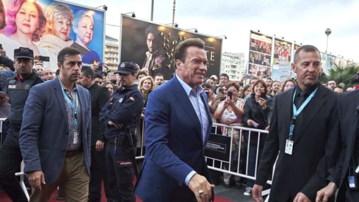 SAN SEBASTIAN, SPAIN - SEPTEMBER 25: Actor Arnold Schwarzenegger (C) attends the 'Wonder Of The Sea 3D' premiere at the Victoria Eugenia Teather during the 65th San Sebastian International Film Festival on September 25, 2017 in San Sebastian, Spain. (Photo by Carlos Alvarez/Getty Images)
