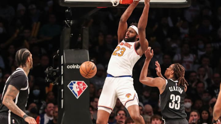 Mar 13, 2022; Brooklyn, New York, USA; New York Knicks center Mitchell Robinson (23) at Barclays Center. Mandatory Credit: Wendell Cruz-USA TODAY Sports