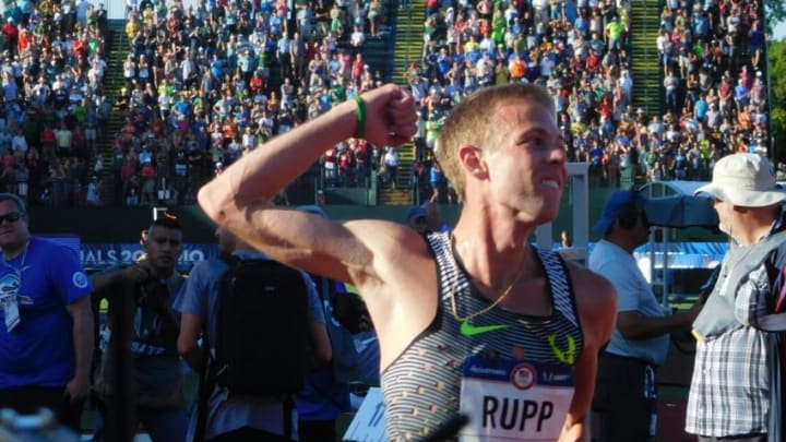 Galen Rupp after taking the 10,00 Meter Title during the 2016 Olympic Trials.Justin Phillips/KPNW Sports