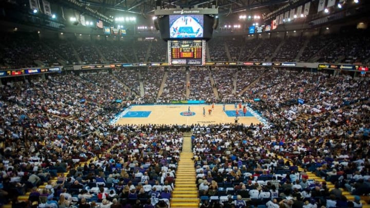 Apr 9, 2016; Sacramento, CA, USA; General view of the Sleep Train Arena during the first quarter of the game against the Oklahoma City Thunder at Sleep Train Arena. Mandatory Credit: Ed Szczepanski-USA TODAY Sports