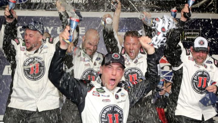 HAMPTON, GA - FEBRUARY 25: Kevin Harvick, driver of the #4 Jimmy John's Ford, celebrates in Victory Lane after winning the Monster Energy NASCAR Cup Series Folds of Honor QuikTrip 500 at Atlanta Motor Speedway on February 25, 2018 in Hampton, Georgia. (Photo by Jerry Markland/Getty Images)