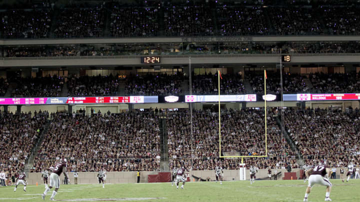 COLLEGE STATION, TX - OCTOBER 03: Fans turn on their cell phone lights while the Texas A&M Aggies play the Mississippi State Bulldogs in the fourth quarter on October 3, 2015 at Kyle Field in College Station, Texas. Aggies won 30 to 17. (Photo by Thomas B. Shea/Getty Images)