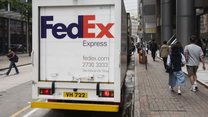 HONG KONG, CHINA - 2019/05/13: A FedEx Corp delivery truck seen parked on the streets of Hong Kong. (Photo by Budrul Chukrut/SOPA Images/LightRocket via Getty Images)
