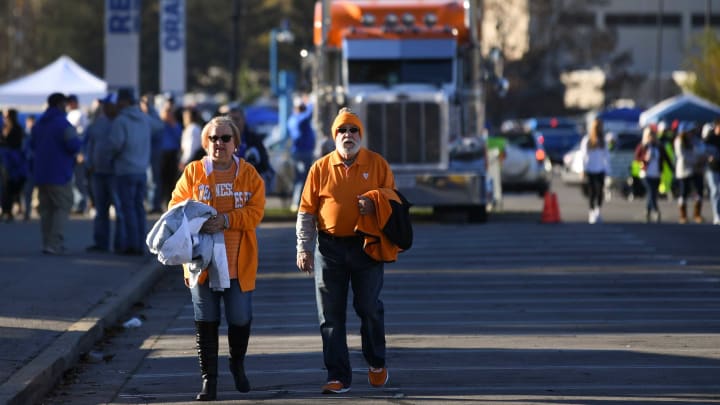 Vols fans walk towards the stadium during an SEC football game between the Tennessee Volunteers and the Kentucky Wildcats at Kroger Field in Lexington, Ky. on Saturday, Nov. 6, 2021.Tennvskentucky1106 0133