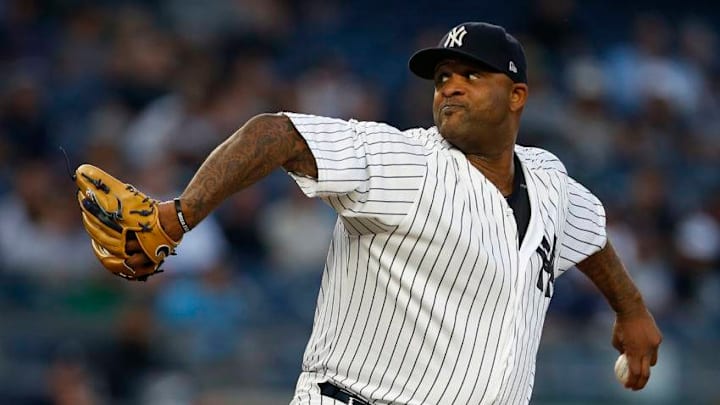 NEW YORK, NY - AUGUST 31: Pitcher CC Sabathia #52 of the New York Yankees delivers a pitch against the Boston Red Sox during the first inning of a game at Yankee Stadium on August 31, 2017 in the Bronx borough of New York City. (Photo by Rich Schultz/Getty Images)