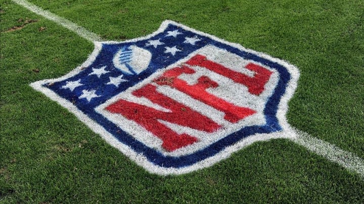 Dec 9, 2012; Tampa FL, USA; An NFL logo is seen on the field after a game between the Philadelphia Eagles and the Tampa Bay Buccaneers at Raymond James Stadium. Mandatory Credit: Steve Mitchell-USA TODAY Sports