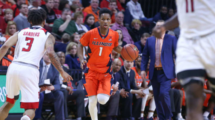 PISCATAWAY, NJ - FEBRUARY 25: Illinois Fighting Illini guard Trent Frazier (1) during the first half of the College Basketball Game between the Rutgers Scarlet Knights and the Illinois Fighting Illini on February 25, 2018, at the Louis Brown Athletic Center in Piscataway, NJ. (Photo by Rich Graessle/Icon Sportswire via Getty Images)