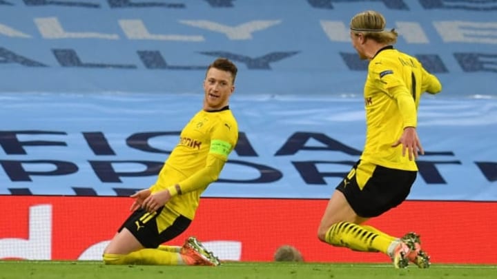 Marco Reus made it 1-1 for Borussia Dortmund. (Photo by Paul ELLIS / AFP) (Photo by PAUL ELLIS/AFP via Getty Images)