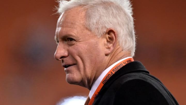 Nov 30, 2015; Cleveland, OH, USA; Cleveland Browns owner Jimmy Haslam talks with fans before the game between the Cleveland Browns and the Baltimore Ravens at FirstEnergy Stadium. Mandatory Credit: Ken Blaze-USA TODAY Sports