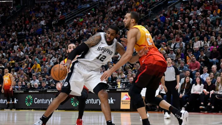 SALT LAKE CITY, UT - FEBRUARY 09: Rudy Gobert #27 of the Utah Jazz defends against LaMarcus Aldridge #12 of the San Antonio Spurs in the second half of a NBA game at Vivint Smart Home Arena on February 09, 2019 in Salt Lake City, Utah. (Photo by Gene Sweeney Jr./Getty Images)