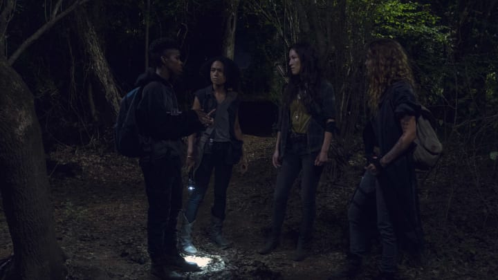 Angel Theory as Kelly, Lauren Ridloff as Connie, Eleanor Matsuura as Yumiko, Nadia Hilker as Magna - The Walking Dead _ Season 9, Episode 10 - Photo Credit: Gene Page/AMC