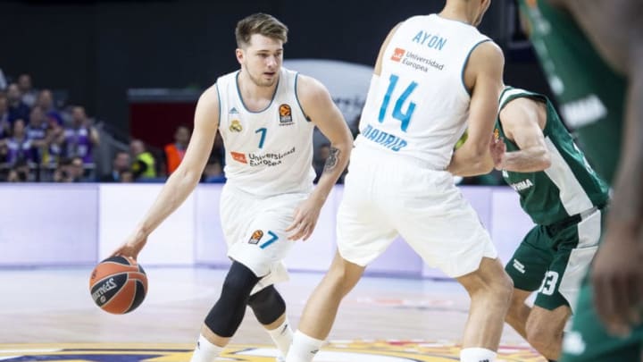 Luka Doncic #7 of Real Madrid in action during the Turkish Airlines Euroleague Play Offs Game 4 between Real Madrid v Panathinaikos Superfoods Athens at Wizink Center on April 27, 2018 in Madrid, Spain. (Photo by COOLMedia/NurPhoto via Getty Images)