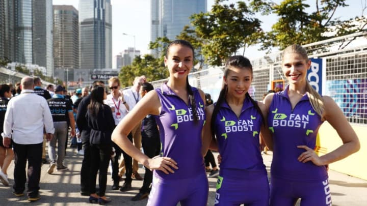 HONG KONG, HONG KONG - DECEMBER 02: In this handout from FIA Formula E - Fanboost grid girls during the Hong Kong ePrix, Round 1 of the 2017/18 FIA Formula E Series at the Central Harbourfront Circuit on December 02, 2017 in Hong Kong, Hong Kong. (Photo by Sam Bloxham/LAT Images/FIA Formula E Series via Getty Images)
