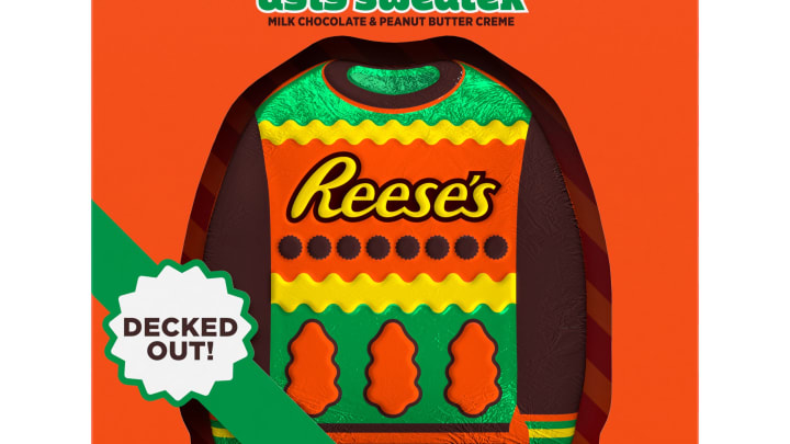 Reese's holiday candy ugly sweater,