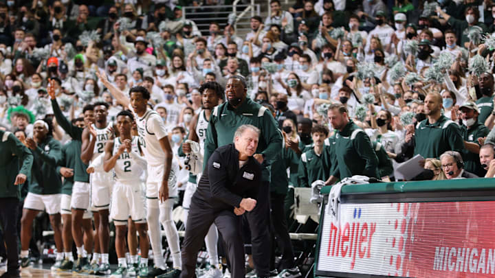 EAST LANSING, MI – JANUARY 29: Head coach Tom Izzo of the Michigan State Spartans reacts in the second half of the game against the Michigan Wolverines at Breslin Center on January 29, 2022 in East Lansing, Michigan. (Photo by Rey Del Rio/Getty Images)