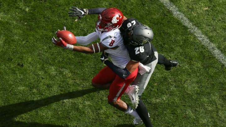 BOULDER, CO - NOVEMBER 19: Defensive back Isaiah Oliver #26 of the Colorado Buffaloes is called for pass interference on a pass intended for wide receiver Tavares Martin Jr. #8 of the Washington State Cougars during the first quarter at Folsom Field on November 19, 2016 in Boulder, Colorado. (Photo by Justin Edmonds/Getty Images)