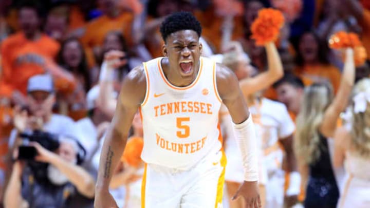 KNOXVILLE, TENNESSEE – MARCH 02: Admiral Schofield #5 of the Tennessee Volunteers celebrates in the game against the Kentucky Wildcats at Thompson-Boling Arena on March 02, 2019 in Knoxville, Tennessee. (Photo by Andy Lyons/Getty Images)