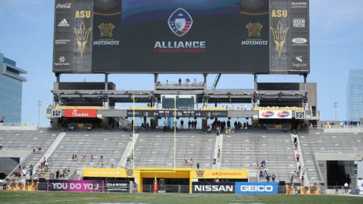 TEMPE, ARIZONA - MARCH 24: General view of the north scoreboard before the AAF game between the San Diego Fleet and the Arizona Hotshots at Sun Devil Stadium on March 24, 2019 in Tempe, Arizona. The Hotshots defeated the Fleet 32-15. (Photo by Christian Petersen/AAF/Getty Images)