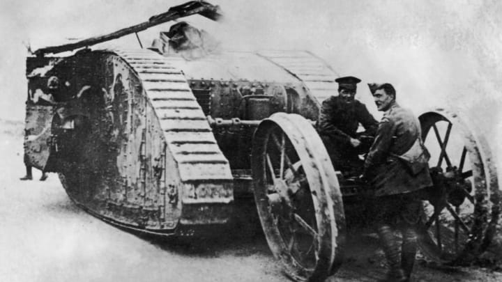 A British Mark I tank in France, November 1916. A British Mark I tank in France, November 1916.