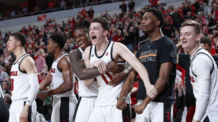 LOUISVILLE, KY – FEBRUARY 05: Louisville Cardinals players react from the bench in the second half of a game against the Wake Forest Demon Deacons at KFC YUM! Center on February 5, 2020 in Louisville, Kentucky. Louisville defeated Wake Forest 86-76. (Photo by Joe Robbins/Getty Images)