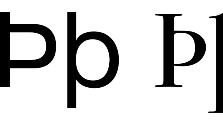 Sans serif (left) and serif (right) upper- and lowercase versions of the letter Thorn.