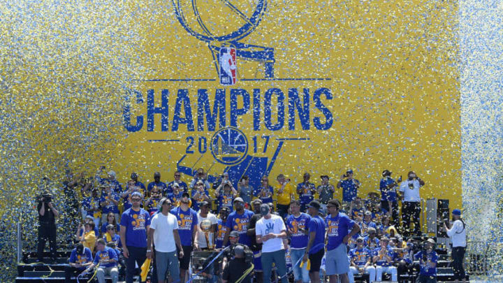 OAKLAND, CA - JUNE 15: The Golden State Warriors celebrates their 2017 NBA Championship at The Henry J. Kaiser Convention Center during thier Victory Parade and Rally on June 15, 2017 in Oakland, California. (Photo by Thearon W. Henderson/Getty Images)
