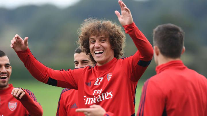 ST ALBANS, ENGLAND – AUGUST 31: David Luiz of Arsenal during a training session at London Colney on August 31, 2019 in St Albans, England. (Photo by Stuart MacFarlane/Arsenal FC via Getty Images)