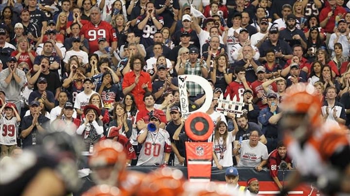 Jan 07, 2012; Houston, TX, USA; Fans cheer during the third quarter of the 2011 AFC wild card playoff game between the Houston Texans and the Cincinnati Bengals at Reliant Stadium. Mandatory Credit: Troy Taormina-USA TODAY Sports