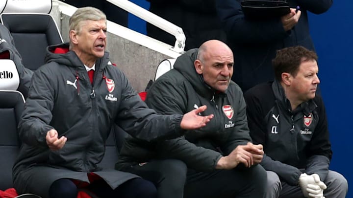 BRIGHTON, ENGLAND - MARCH 04: Arsene Wenger, Manager of Arsenal reacts during the Premier League match between Brighton and Hove Albion and Arsenal at Amex Stadium on March 4, 2018 in Brighton, England. (Photo by Catherine Ivill/Getty Images)