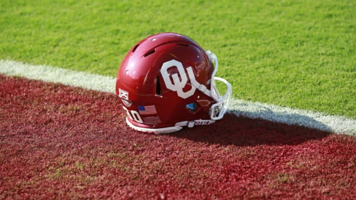 NORMAN, OK - SEPTEMBER 01: An Oklahoma Sooners' helmet (Photo by Brett Deering/Getty Images)
